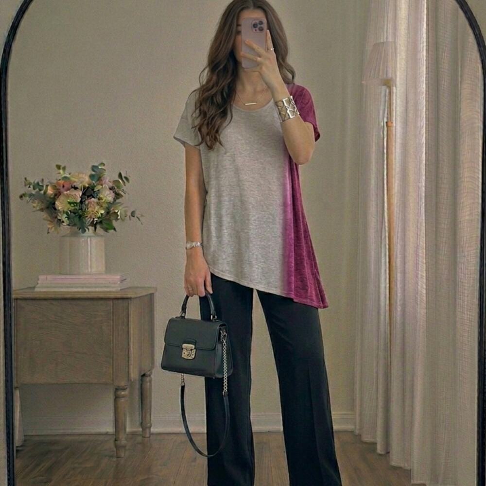 Lane Bryant Ombre Asymmetrical Ruched Short Sleeve Top 18/20 NWOT Purple Gray
